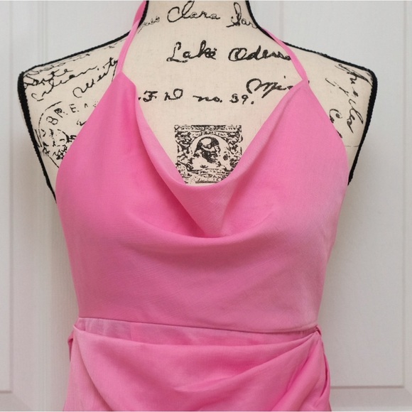 Ensley Mini Princess Polly Dress SIZE 4 Bubblegum Pink Sheer Wrap Asymmetrical - Picture 9 of 14